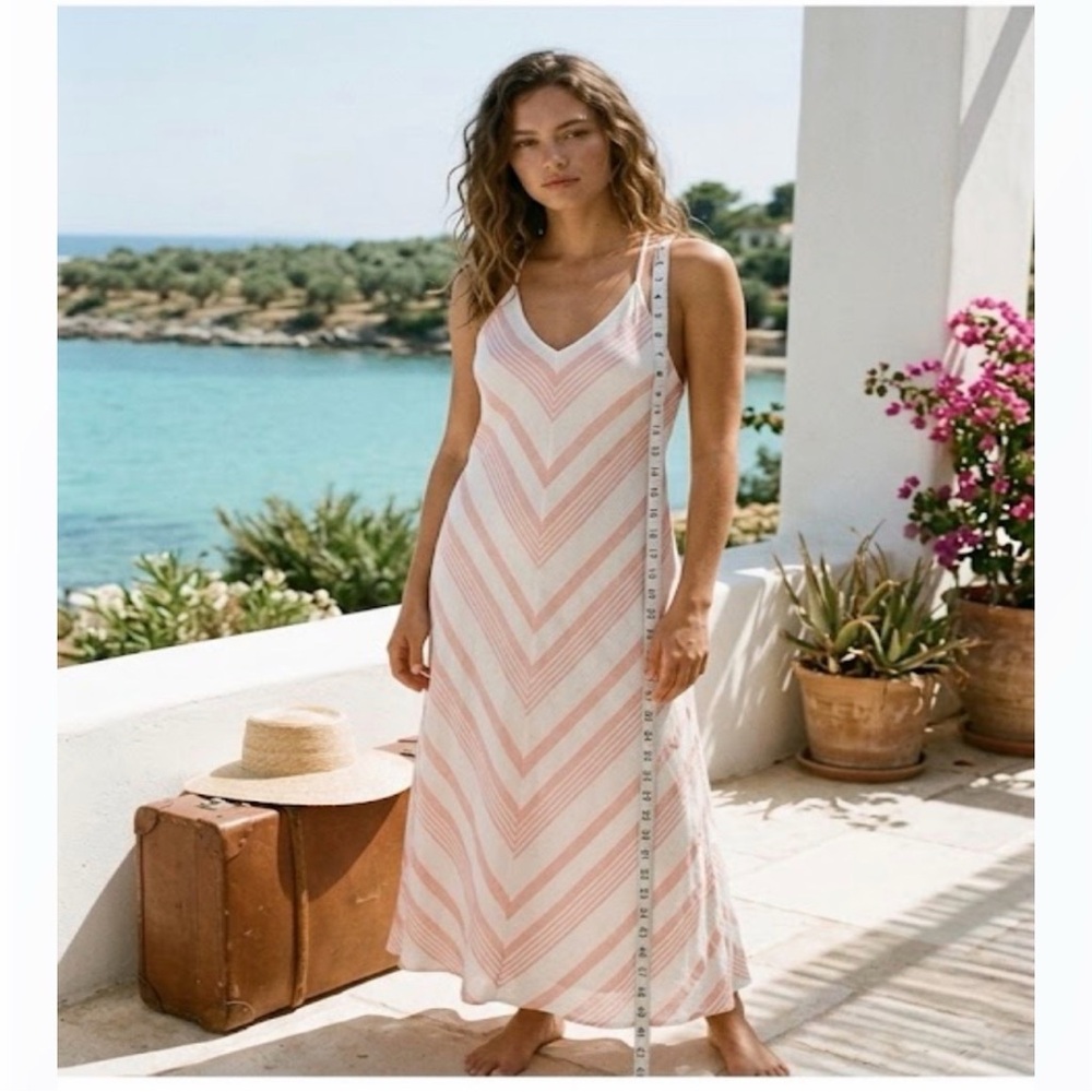Gibson Latimer Cotton Pastel Pink & White Stripes Maxi Dress-Medium